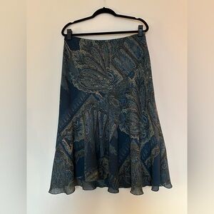 Y2K Navy Blue Paisley Print Flowy Midi Skirt